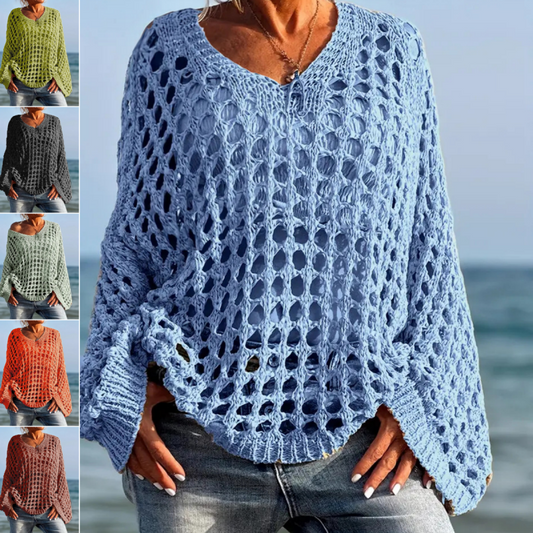 📢📢30% OFF !! ⏰Women’s Casual Solid Color Crochet Knit Top