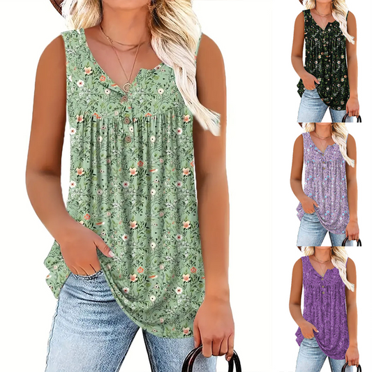 📢📢40% OFF !! ⏰Women's Printed Button Sleeveless Top