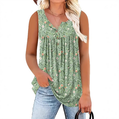 📢📢40% OFF !! ⏰Women's Printed Button Sleeveless Top