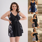 📢📢40% OFF !! ⏰Women's Printed Sleeveless V-Neck Swimdress – Built-in Shorts, Flattering Fit, Quick Dry ✨