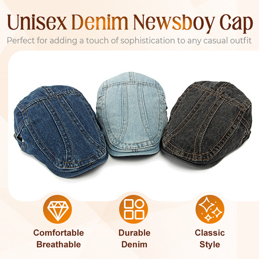 📢📢30% OFF !! ⏰ Unisex Denim Newsboy Cap – Timeless, Adjustable, Breathable 🍂