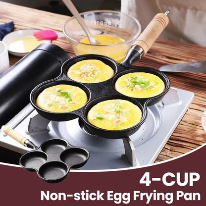 📢📢50%  OFF !! ⏰ 4-Cup Cast Iron Egg Frying Pan - Non-Stick & Even Heating, Perfect for Breakfast Sandwiches or Pancakes 🥪✨