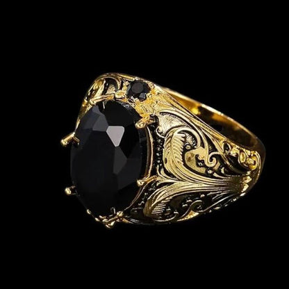 📢📢40% OFF !! ⏰Vintage Engraved Black Simulated Gemstone Ring