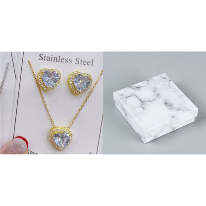 Heart-Shaped Crystal Necklace & Earring Set