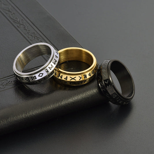 📢📢60%  OFF !! ⏰Titanium Steel Viking Rune Rotating Ring