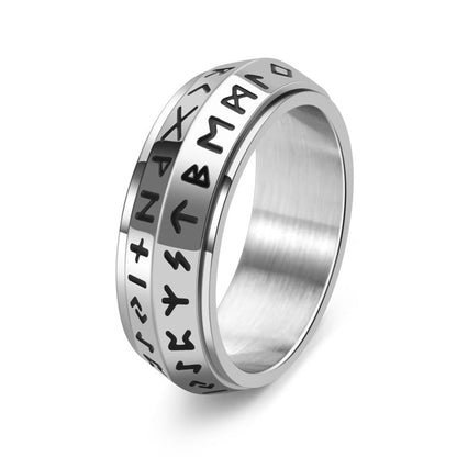 📢📢60%  OFF !! ⏰Titanium Steel Viking Rune Rotating Ring