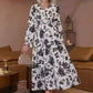 📢📢60%  OFF !! ⏰V-Neck Waist-Cinched Floral Printed Tiered Maxi Dress With Long Sleeves