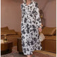📢📢60%  OFF !! ⏰V-Neck Waist-Cinched Floral Printed Tiered Maxi Dress With Long Sleeves