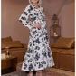 📢📢60%  OFF !! ⏰V-Neck Waist-Cinched Floral Printed Tiered Maxi Dress With Long Sleeves
