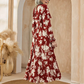 📢📢60%  OFF !! ⏰V-Neck Waist-Cinched Floral Printed Tiered Maxi Dress With Long Sleeves