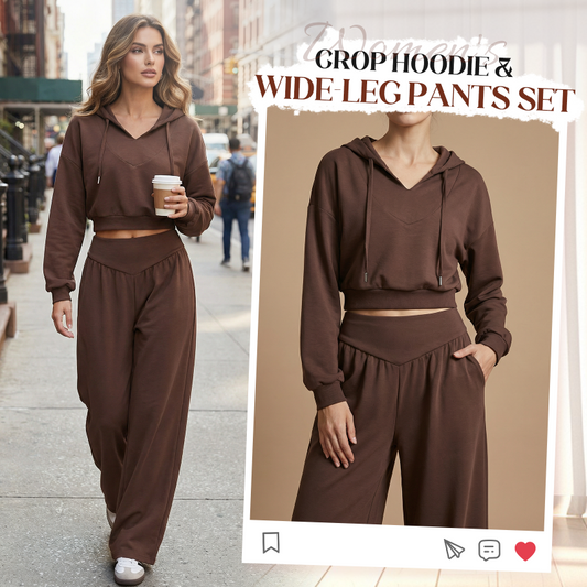 📢📢50%  OFF !! ⏰Women's Crop Hoodie & Wide-Leg Pants Set