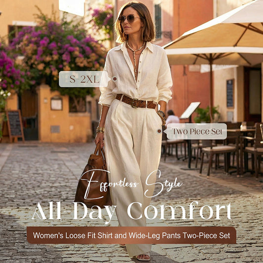📢📢60%  OFF !! ⏰Women's Loose Fit Shirt & Wide-Leg Pants Two-Piece Set