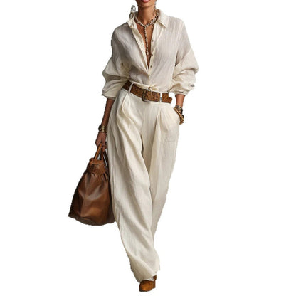 📢📢60%  OFF !! ⏰Women's Loose Fit Shirt & Wide-Leg Pants Two-Piece Set
