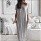 📢📢60%  OFF !! ⏰Women's Summer Casual Loose Solid Color Short-Sleeve Long Dress