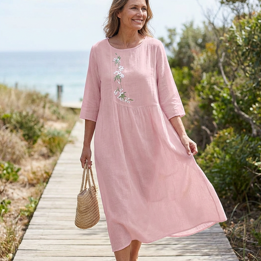 📢📢60% OFF!!⏰Women's Casual Loose Midi Dress with Embroidery