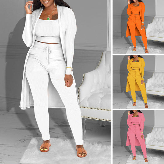📢📢50% OFF!!⏰Casual 3-Piece Knit Set – Cropped Top, Cardigan & Pants