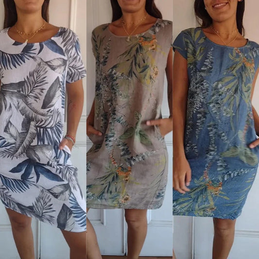 📢📢60% OFF!!⏰Women's Botanical Print Round Neck Dress