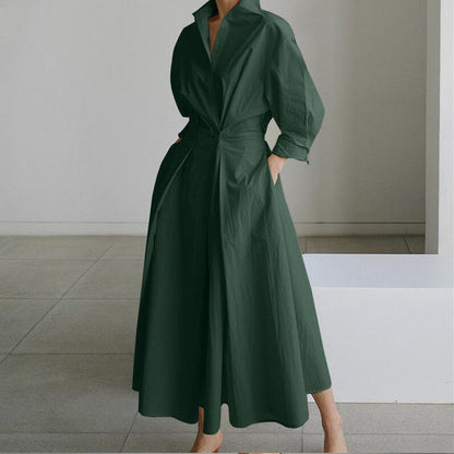 📢📢60% OFF !!!⏰Women's Plain Cotton Lapel Shirt Wrap Dress