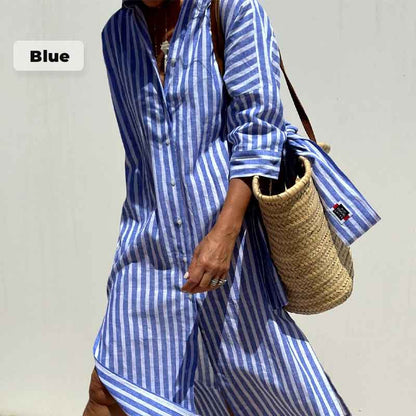📢📢60% OFF !!!⏰Loose Striped Half Sleeve Shirt Dress