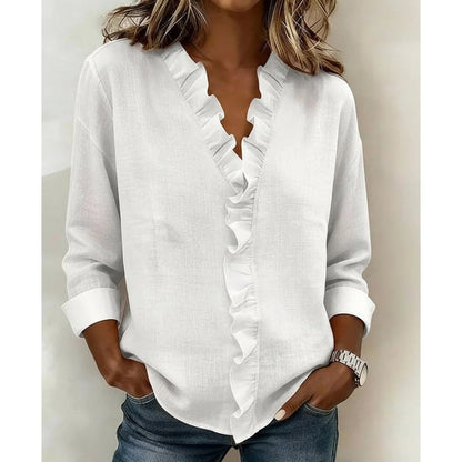 📢📢50% OFF !!!⏰💞50K+ SOLD!👵🌸  Ruffle V-Neck Blouse – Soft, flattering & easy to wear. Perfect for daily elegance. 🕊️✨