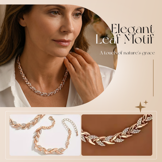 📢📢40% OFF !!!⏰Adjustable Rhinestone Leaf Link Necklace & Bracelet Set