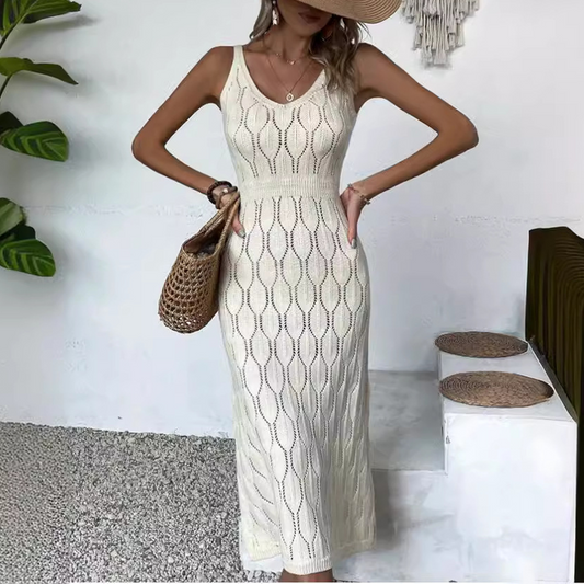 📢📢50% OFF !!!⏰Elegant V-Neck Pointelle Knit Dress