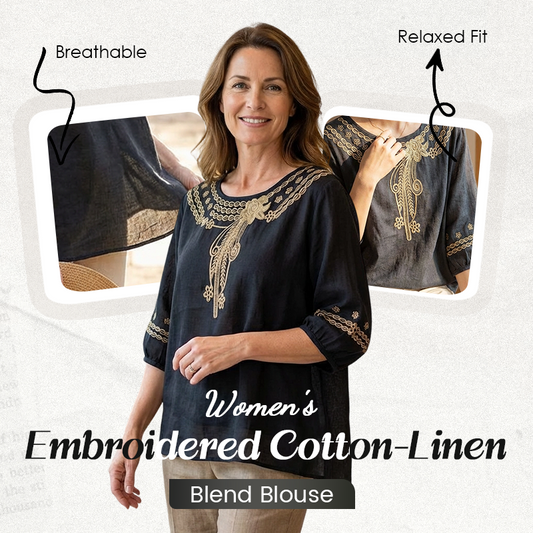 📢📢40% OFF !! ⏰Women's Embroidered Cotton-Linen Blend Blouse