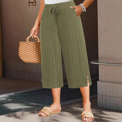 📢📢40% OFF !!!⏰Women's Ribbed Wide-Leg Capri Pants with Pockets