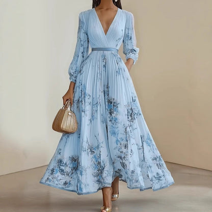 📢📢Big Sale Now On!⏰Elegant V-Neck Floral Pleated Maxi Dress