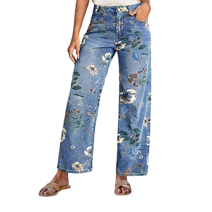 Women's Floral Print Straight-Leg Jeans【BUY 2 GET FREE SHIPPING】