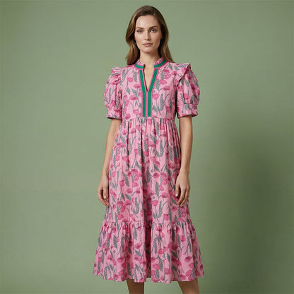 📢📢50% OFF !!!⏰Women's Floral Print Puff Sleeve Maxi Dress