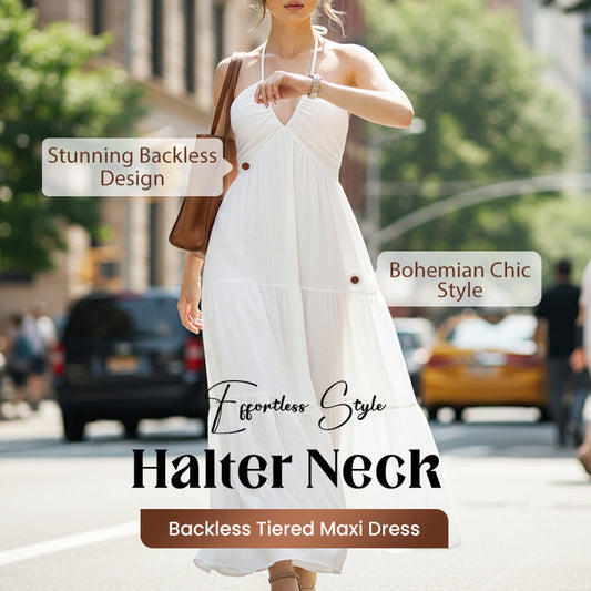 📢📢BIG SALE!!⏰Halter Neck Backless Tiered Maxi Dress