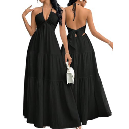 📢📢BIG SALE!!⏰Halter Neck Backless Tiered Maxi Dress