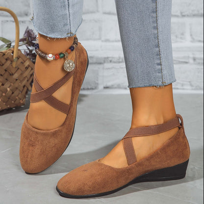 📢📢Big Sale Now On!⏰Elegant Solid Color Elastic Strap Low Wedge Shoes