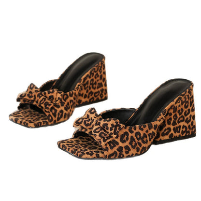 📢📢BIG SALE!!⏰Square Toe Leopard Slip-On Heeled Sandals