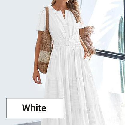 💎 50% OFF! 👗 Women's Boho Smocked Maxi Dress – Flowy Tiered Skirt, V-Neck & Breathable Fabric 🌿