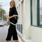 📢📢BIG SALE !!⏰Elegant Sequin Trim Poncho Top & Wide-Leg Pants Set