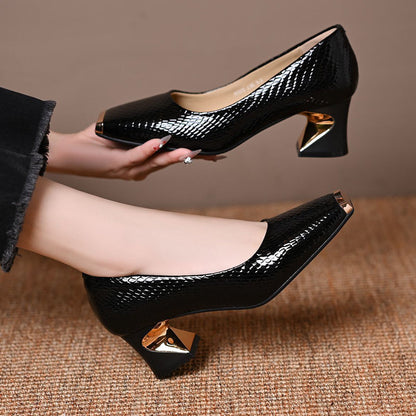 📢📢BIG SALE !!⏰Women's Snakeskin Pattern Block Heel Pumps