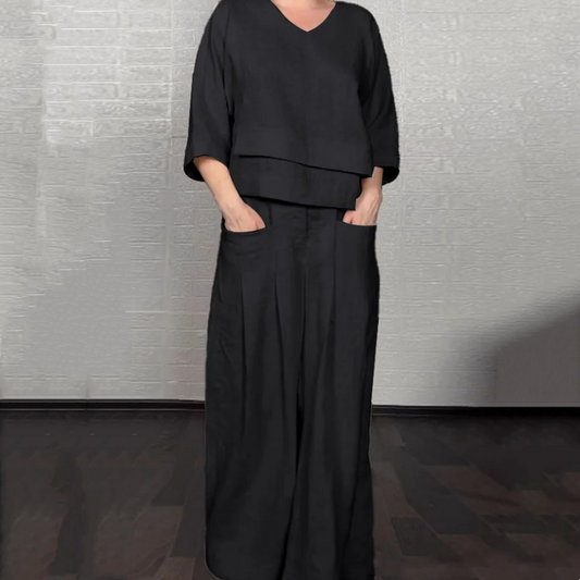 📢📢Limited Spring Edition⏰💡Designed in the USA💡 Irregular Hem Cotton Linen Set – Flowy Top & Wide-Leg Pants ✨