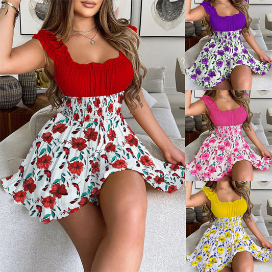 📢📢30% OFF !! ⏰Summer Floral Print Smocked Waist Mini Dress