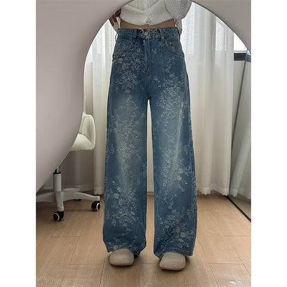 📢📢50 OFF %⏰Women's Floral Jacquard Wide-Leg Denim Pants