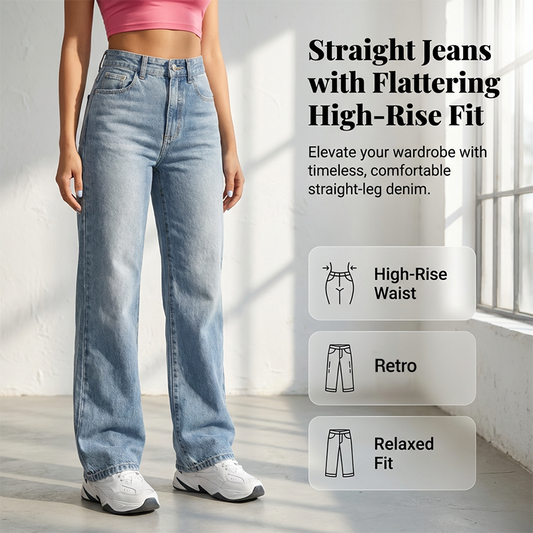 👖 30% OFF NOW! 🔥 Women's High-Waisted Straight Leg Denim Jeans – Flattering Fit, Comfortable Stretch & Versatile Everyday Style ✨