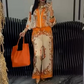 📢📢50% OFF ⏰Printed Zipper Top & Wide-Leg Pants 2-Piece Set
