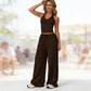 Women's Halter Neck Crop Top and Wide Leg Pants Set