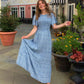 📢📢40% OFF !! ⏰2026 Women's Casual Floral Print Short Flutter Sleeve Smocked High Waist Flowy Maxi Dress