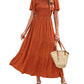 📢📢40% OFF !! ⏰2026 Women's Casual Floral Print Short Flutter Sleeve Smocked High Waist Flowy Maxi Dress
