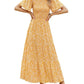 📢📢40% OFF !! ⏰2026 Women's Casual Floral Print Short Flutter Sleeve Smocked High Waist Flowy Maxi Dress