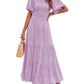📢📢40% OFF !! ⏰2026 Women's Casual Floral Print Short Flutter Sleeve Smocked High Waist Flowy Maxi Dress