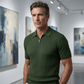 Men's Short Sleeve Ribbed Knit Zip-Up Shirt