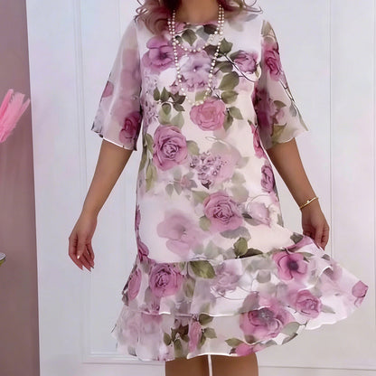 📢📢50% OFF ⏰💡Designed in the USA💡Women's Floral Print Half-Sleeve Tiered Ruffle Dress